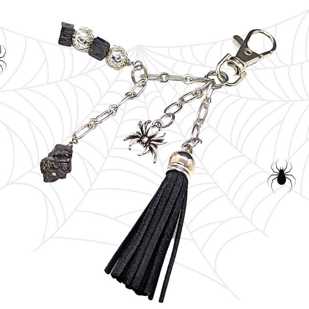 Black Suede Tassel Spider Purse Charm Backpack Bling Handbag Swag